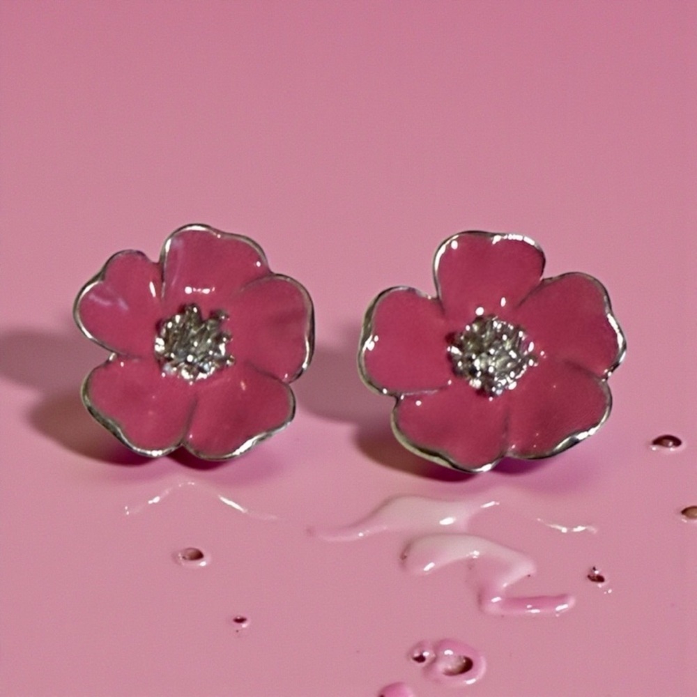 Betsey Johnson Pink Flower Earrings - Picture 3 of 4